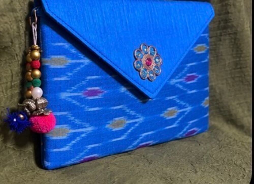 clutch blue teal aqua evening  Embroidered Envelope Clutch Wristlet Boho